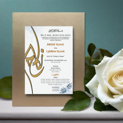 Custom Craftz's Elegant Arabic Calligraphy Muslim Wedding Invitation Card