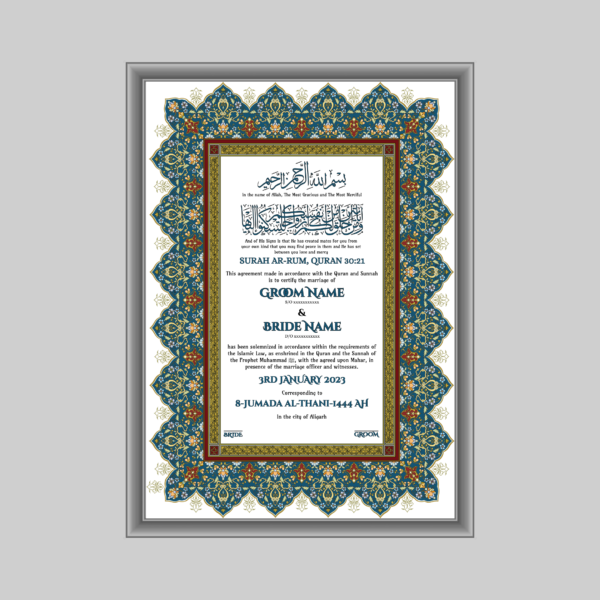 CustomCraftz's Elegant Islamic Nikah Namah with Ornate Border (Muslim Marriage Certificates)